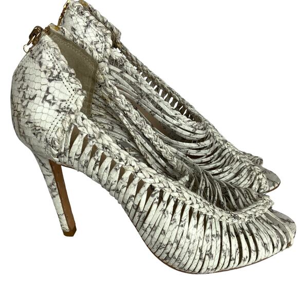 Anthropologie Guilhermina Muara Strappy Heeled Sandals White Snake Womens Size 7 - Picture 2 of 7